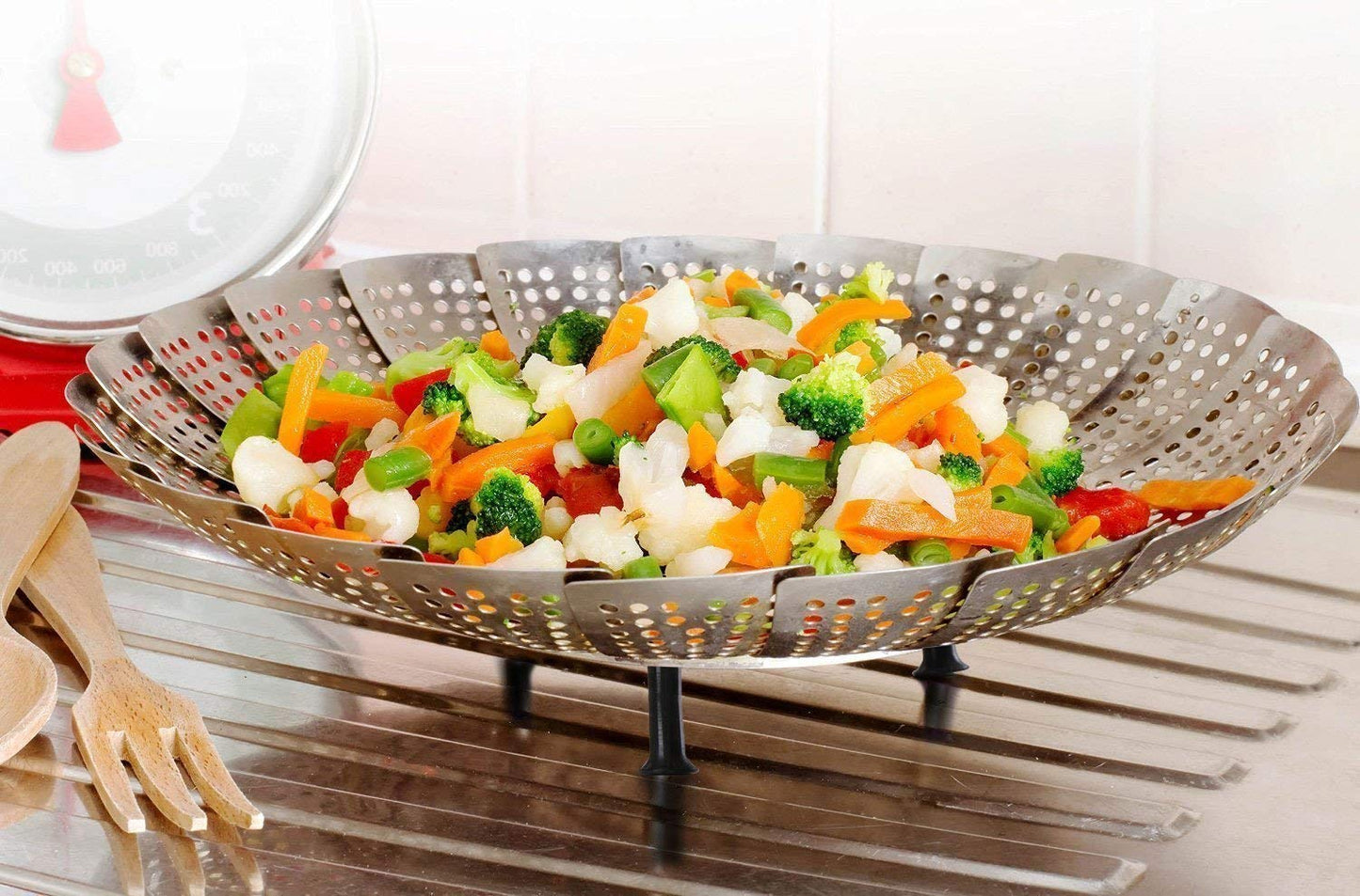 Foldable & Adjustable Stainless Steel Steamer Cooking Basket